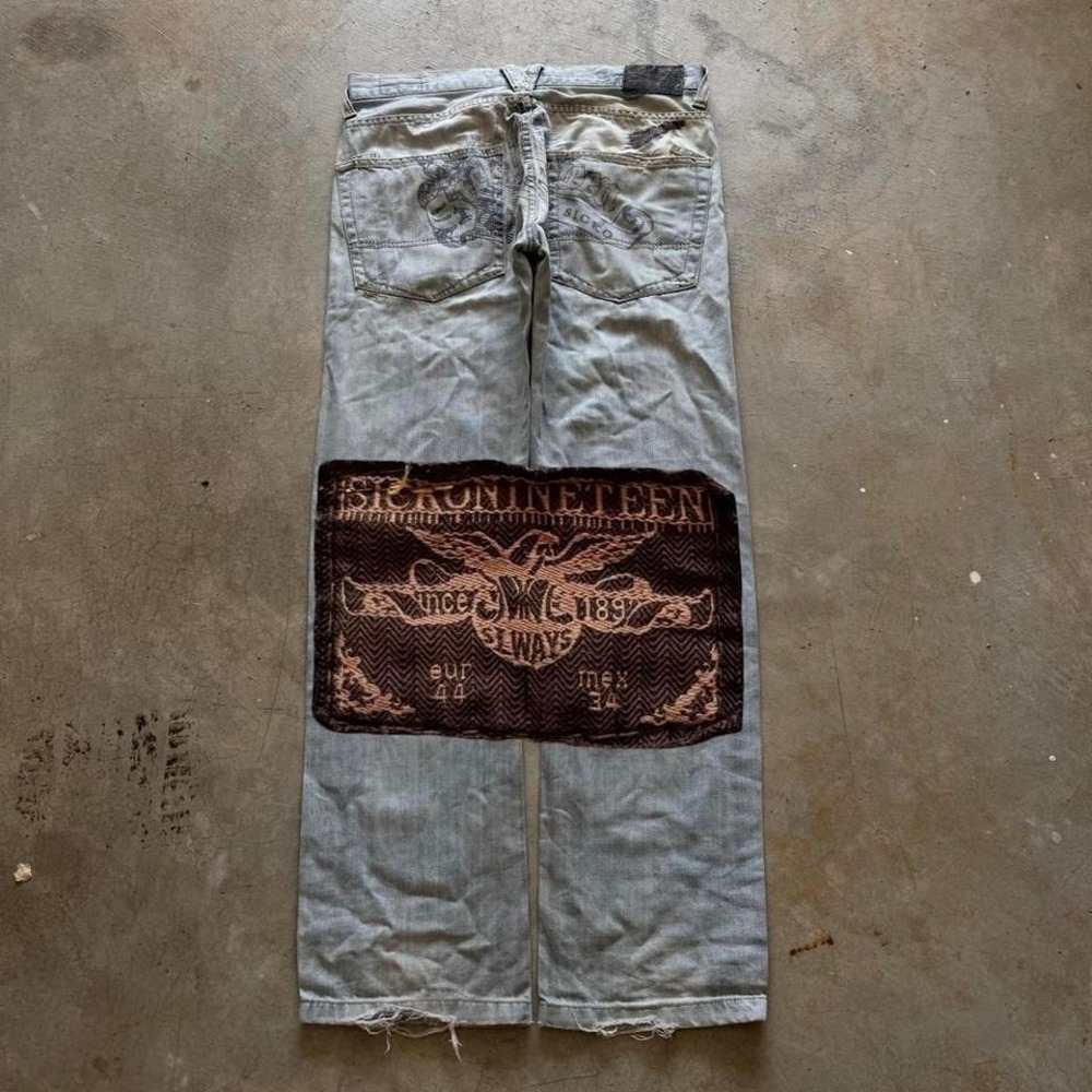 Japanese SickonNineteen Slim Straight Embroidered Denim Rag Vintage Jeans 34x33